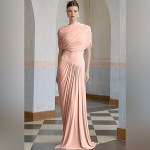 Miss Rosier Catherine asymmetrical pleated maxi dress in Pink - M NWT
